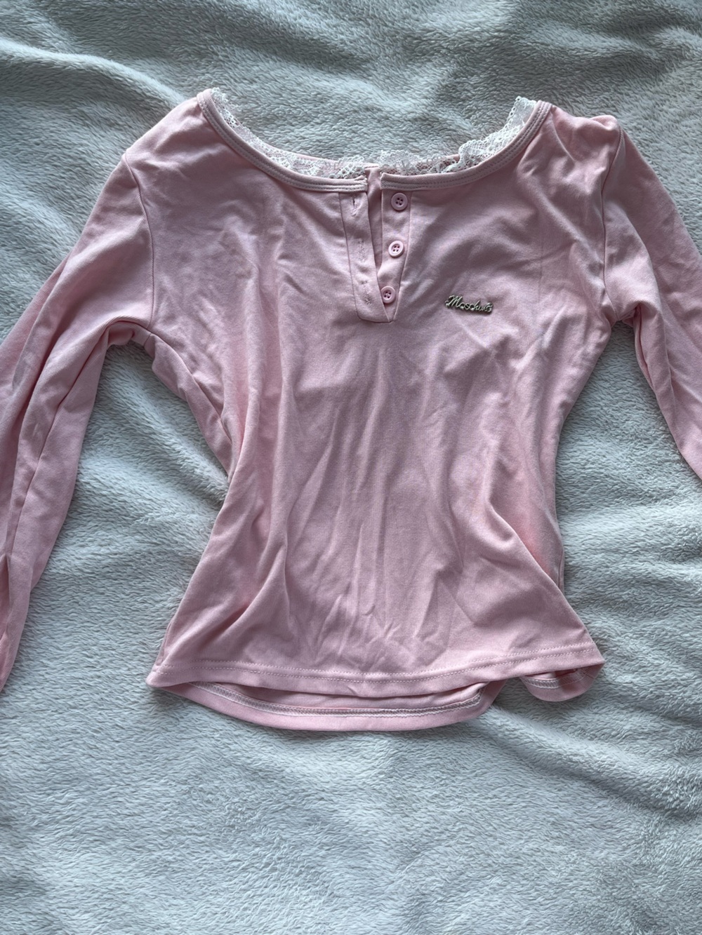 ⊹ ࣪ ˖ ໒꒱ Pink lace trimmed long sleeve Henley